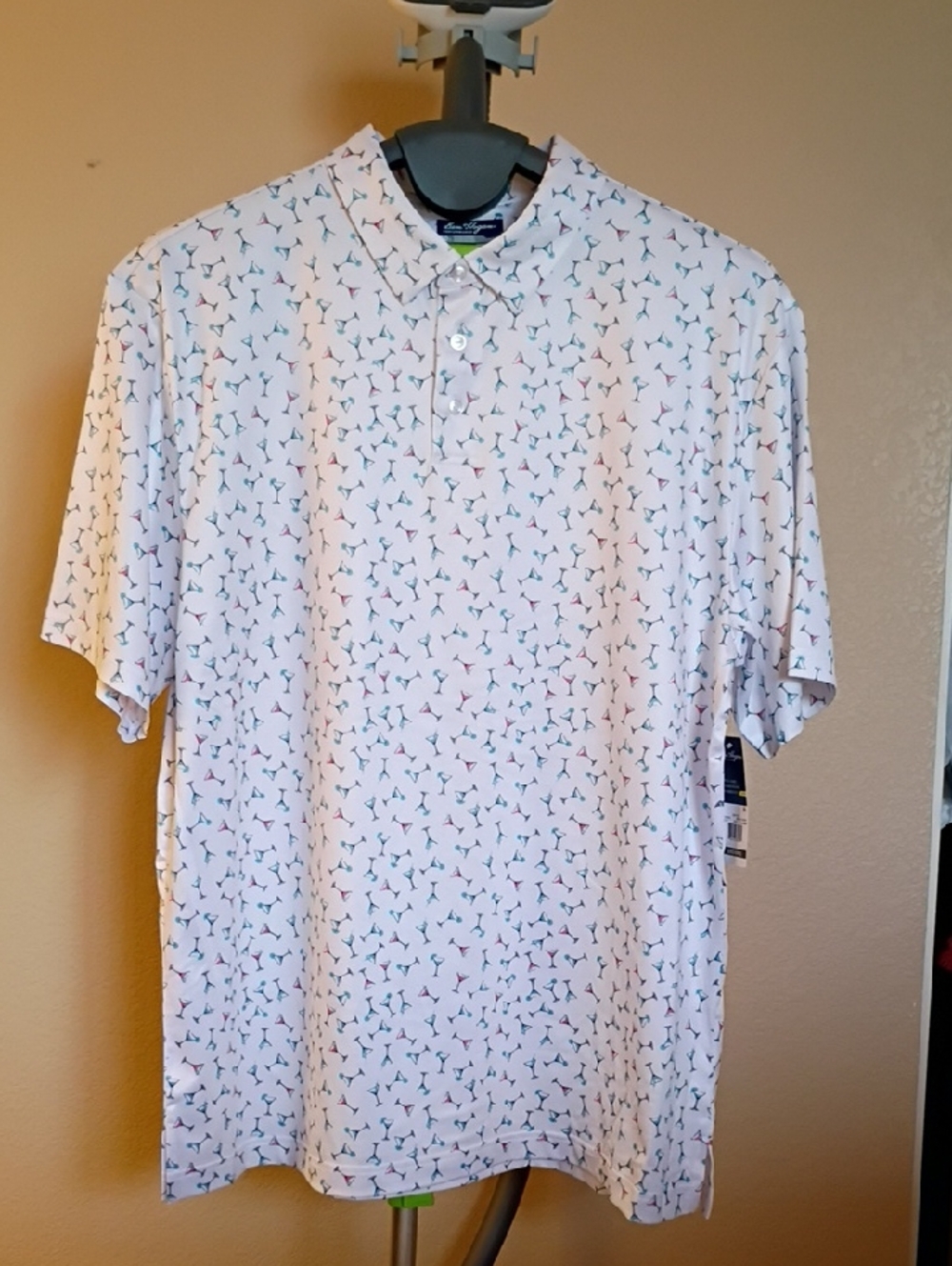 Ben Hogan Performance UP F15 White Polo with Multicolor Martini Print Size XL